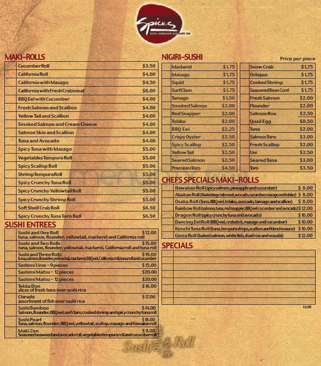 Spices Asian Restaurant - Washington, DC menu_pic