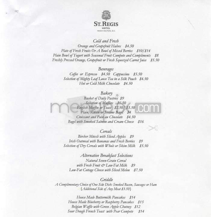 St. Regis - Washington, DC menu_pic