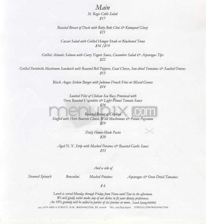 St. Regis - Washington, DC menu_pic