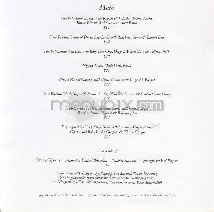 St. Regis - Washington, DC menu_pic