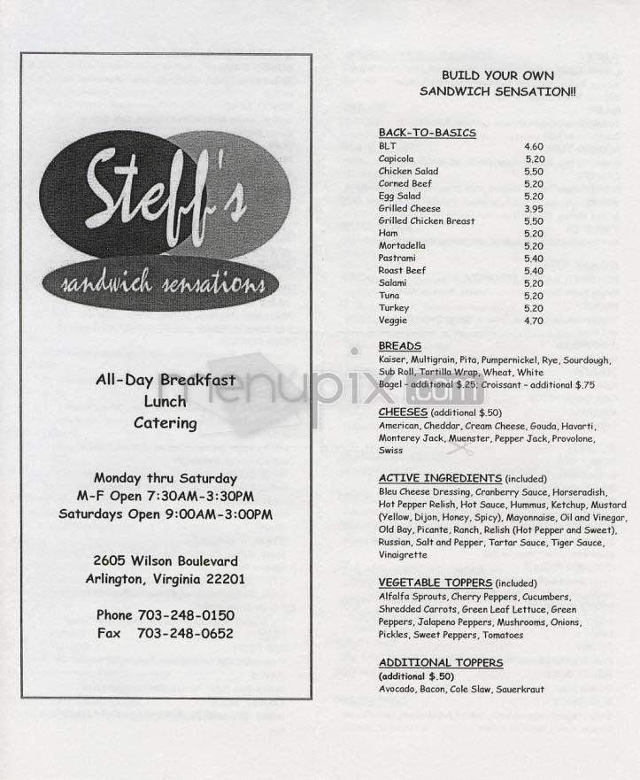 Steff's Sandwich Sensations - Arlington, VA menu_pic