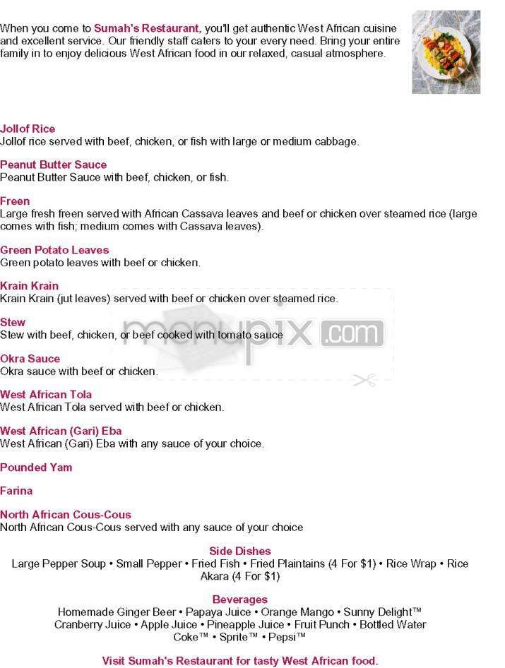 Sumah's Carryout - Washington, DC menu_pic