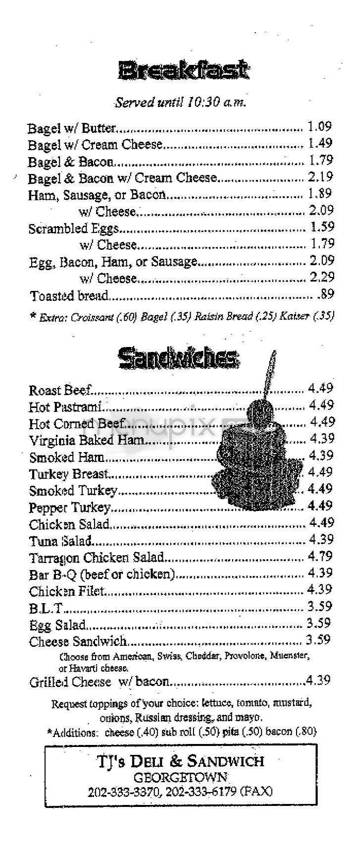 TJ's Deli - Washington, DC menu_pic