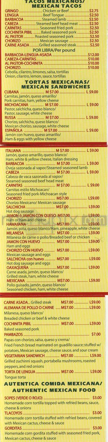 Tacos Pepitos - Washington, DC menu_pic