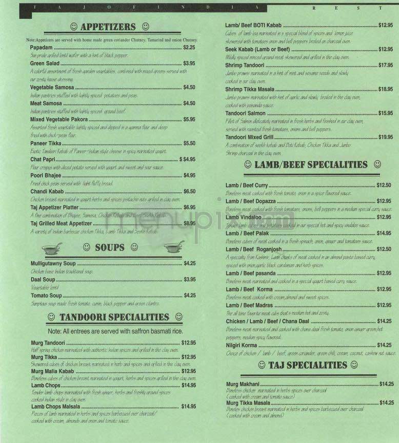 Taj Of India - Washington, DC menu_pic