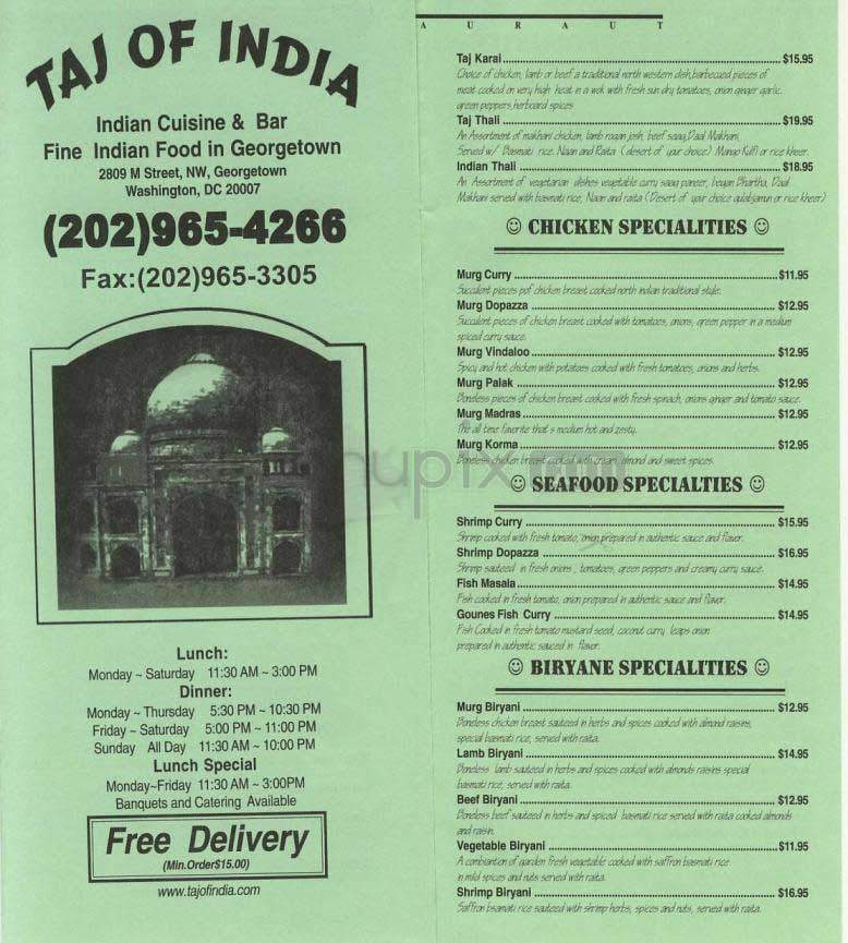 Taj Of India - Washington, DC menu_pic