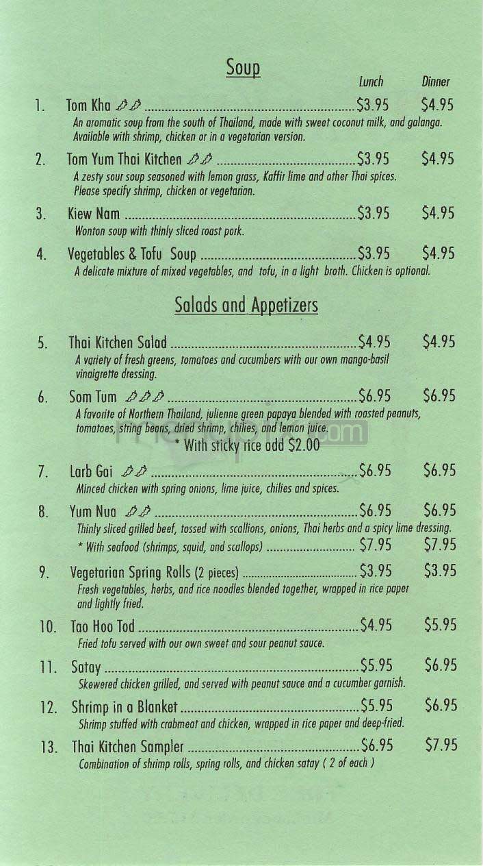 Thai Kitchen - Washington, DC menu_pic