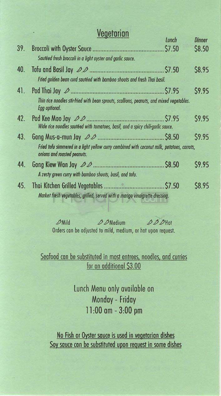 Thai Kitchen - Washington, DC menu_pic