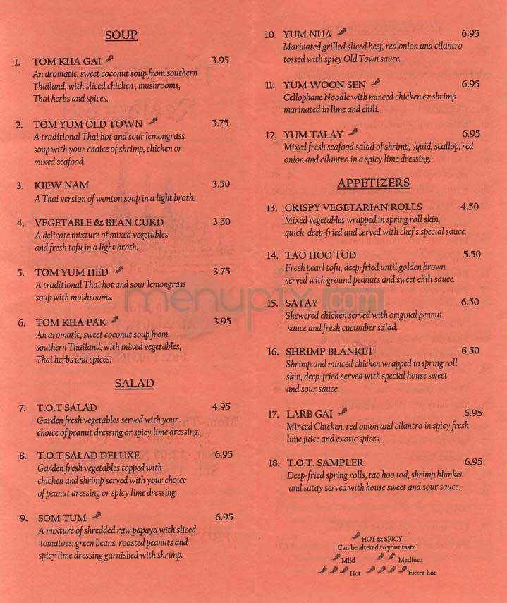 Thai Old Town Restaurant - Alexandria, VA menu_pic