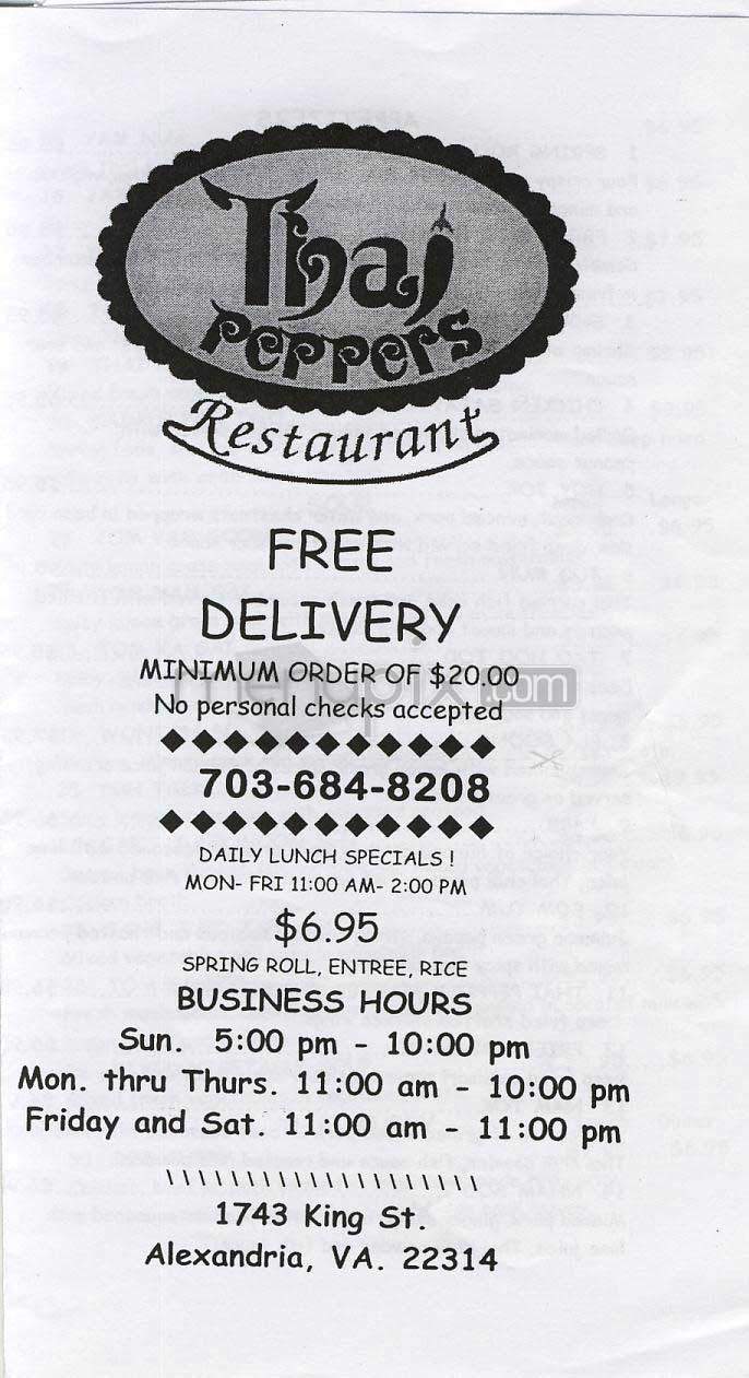 Thai Peppers - Alexandria, VA menu_pic