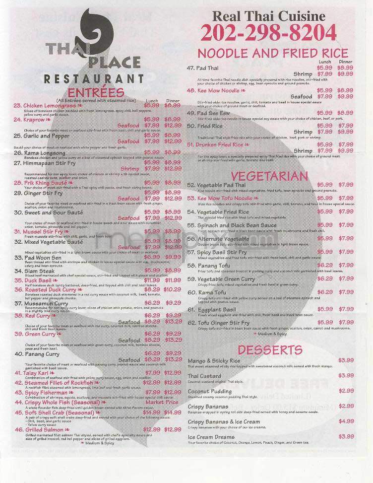 Thai Place - Washington, DC menu_pic