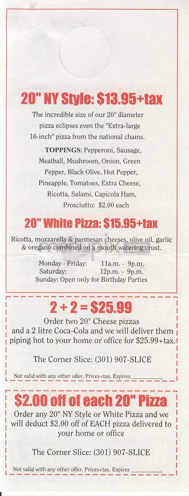 The Corner Slice - Bethesda, MD menu_pic