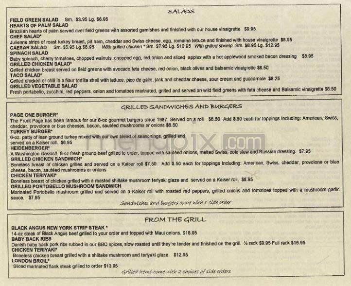 The Front Page - Arlington, VA menu_pic