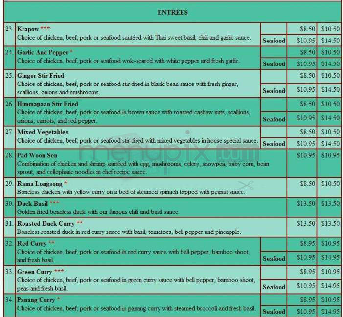 The Old Siam - Washington, DC menu_pic