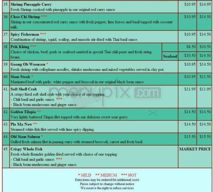 The Old Siam - Washington, DC menu_pic