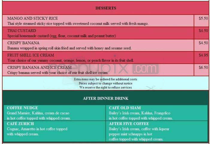 The Old Siam - Washington, DC menu_pic