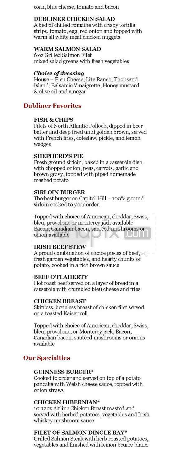 Dubliner (Phoenix Park Hotel) - Washington, DC menu_pic