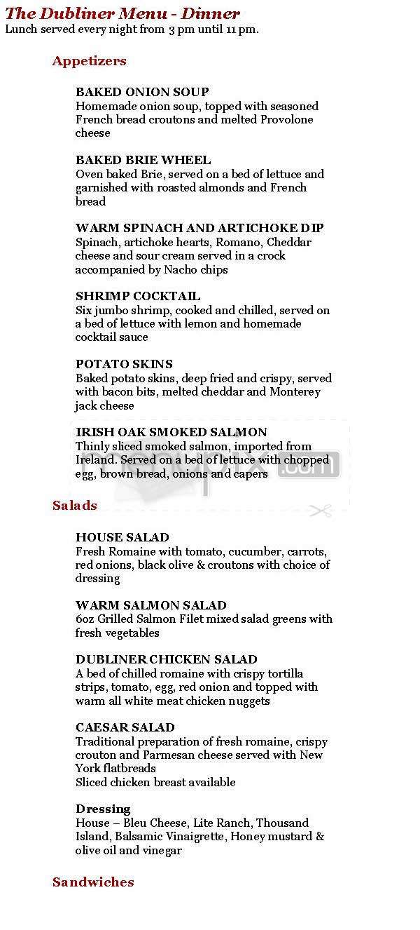 Dubliner (Phoenix Park Hotel) - Washington, DC menu_pic