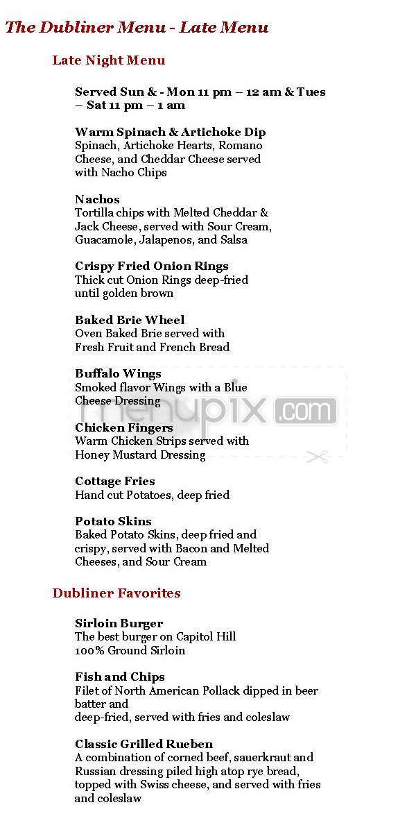 Dubliner (Phoenix Park Hotel) - Washington, DC menu_pic