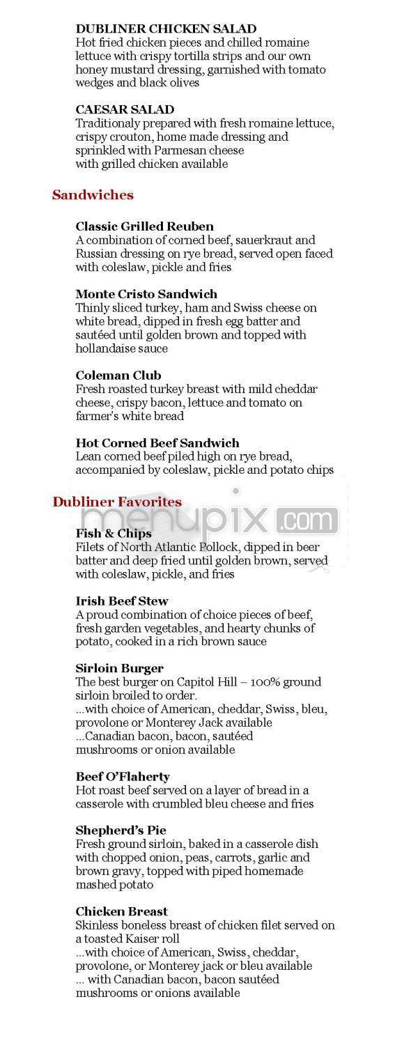 Dubliner (Phoenix Park Hotel) - Washington, DC menu_pic