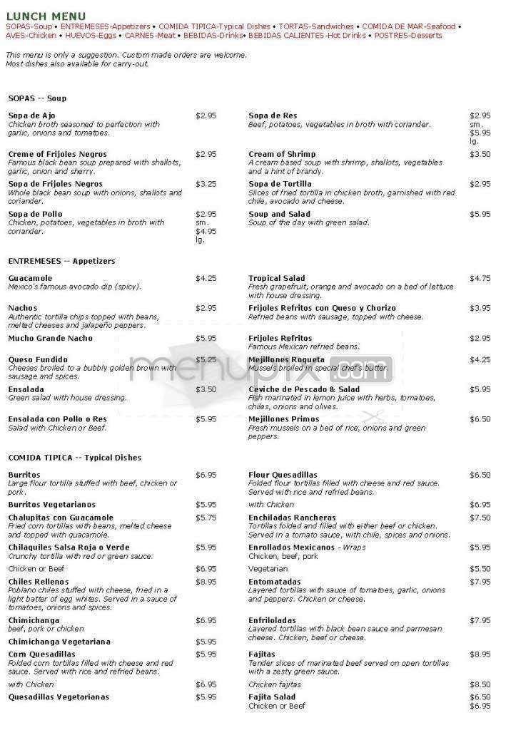 Tia Queta Restaurant - Bethesda, MD menu_pic