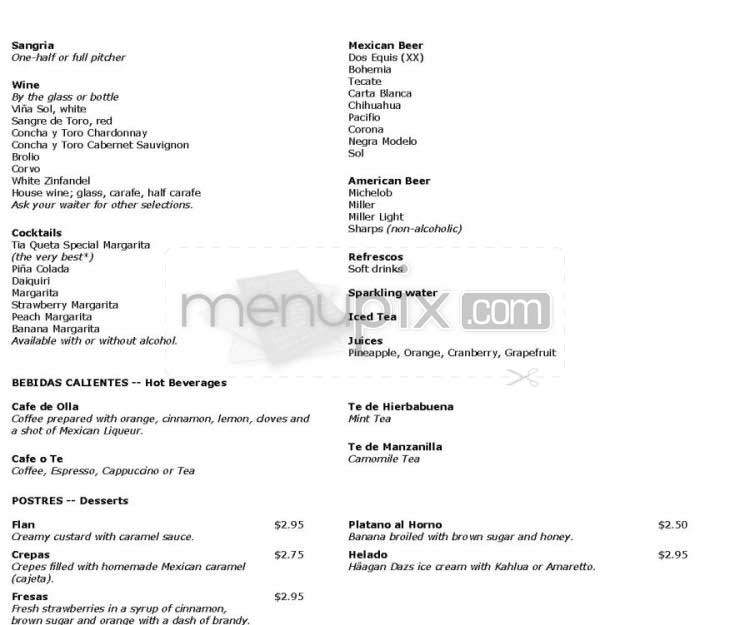 Tia Queta Restaurant - Bethesda, MD menu_pic