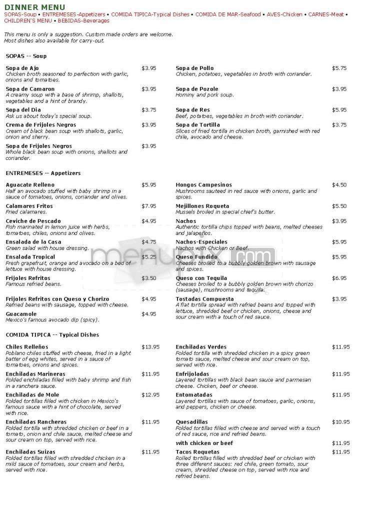 Tia Queta Restaurant - Bethesda, MD menu_pic