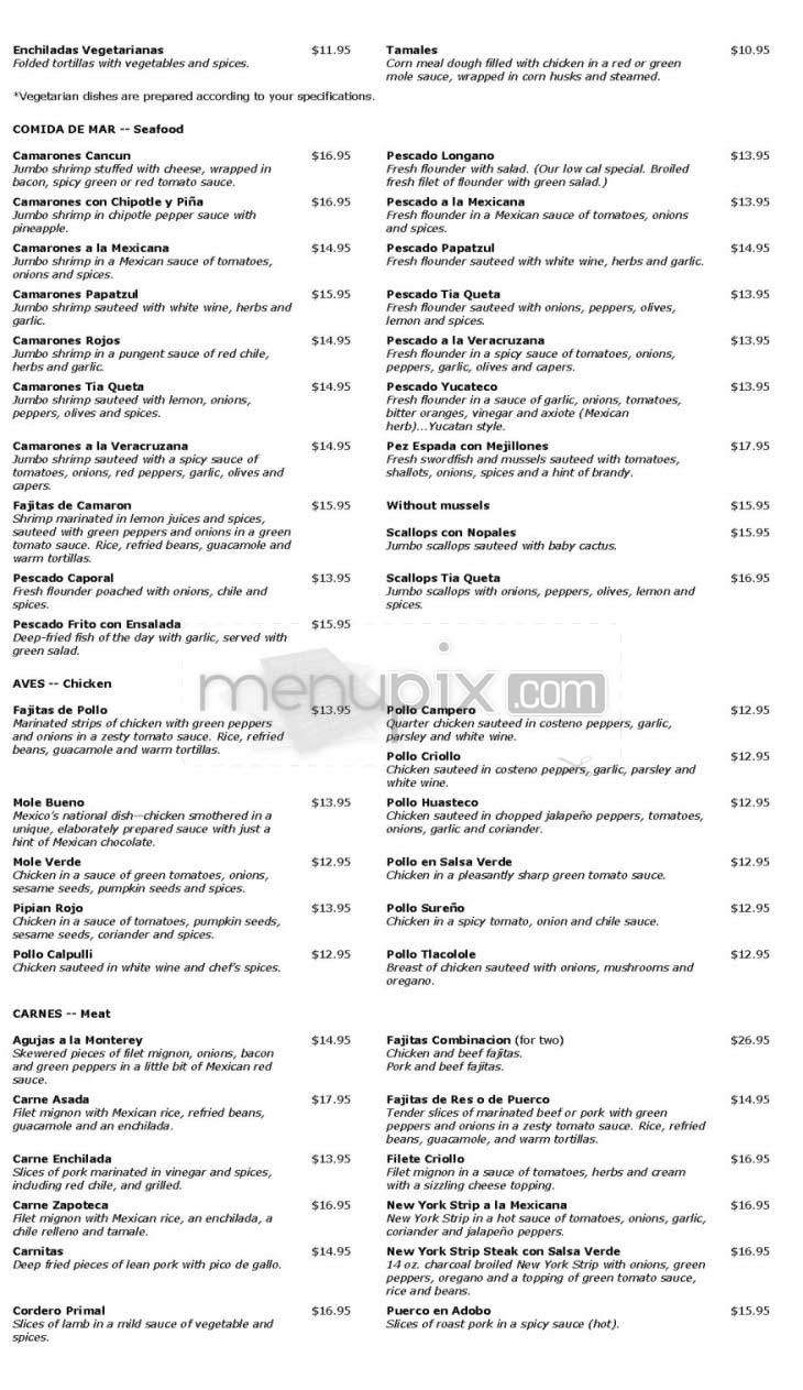 Tia Queta Restaurant - Bethesda, MD menu_pic