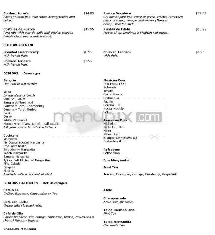 Tia Queta Restaurant - Bethesda, MD menu_pic