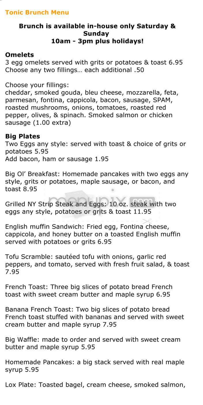 Tonic - Washington, DC menu_pic