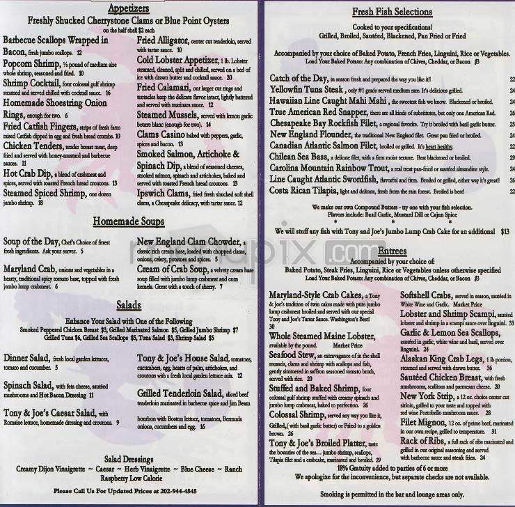 Tony & Joe's - Washington, DC menu_pic