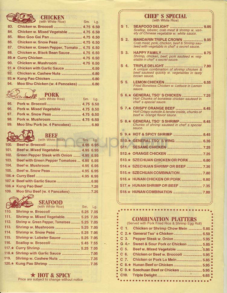 Tony's Mandarin Carry-Out - Washington, DC menu_pic