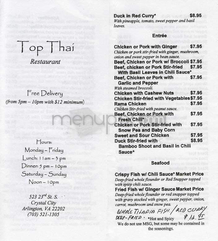 Top Thai - Arlington, VA menu_pic