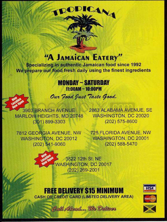 Tropicana - Washington, DC menu_pic