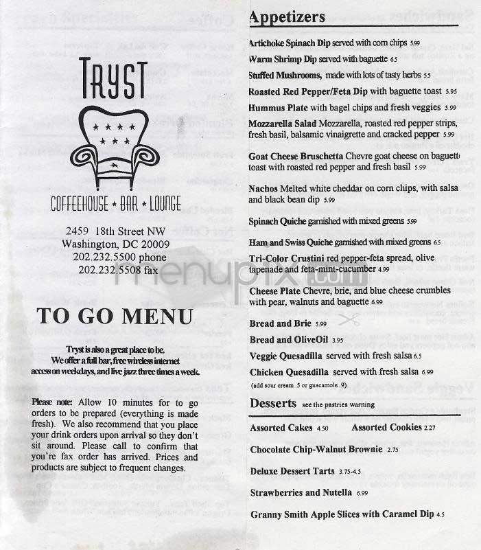 Tryst - Washington, DC menu_pic