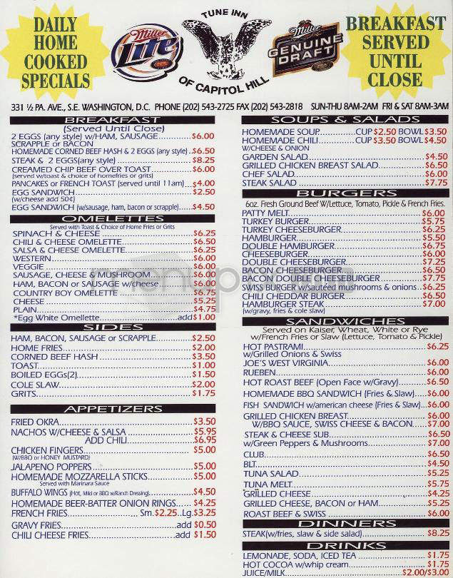 Tune Inn of Capital Hill - Washington, DC menu_pic