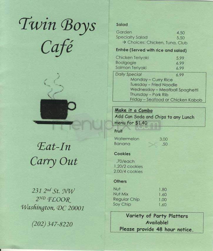 Twin Boys Cafe - Washington, DC menu_pic