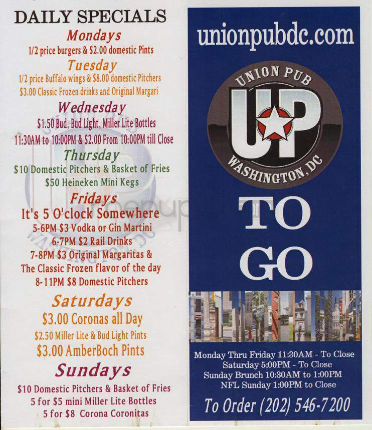 Union Pub - Washington, DC menu_pic