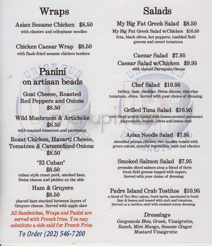 Union Pub - Washington, DC menu_pic