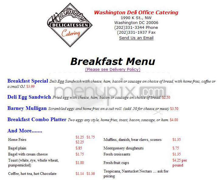 Washington Deli Office Catering - Washington, DC menu_pic