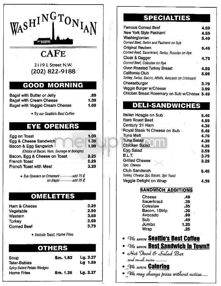Washingtonian Cafe - Washington, DC menu_pic