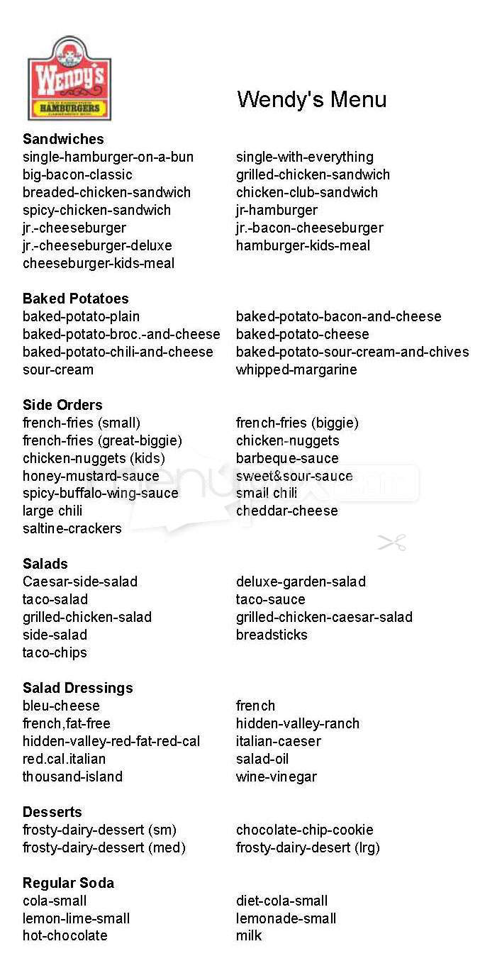 Wendy's - Washington, DC menu_pic