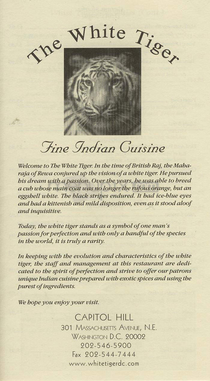 The White Tiger - Washington, DC menu_pic
