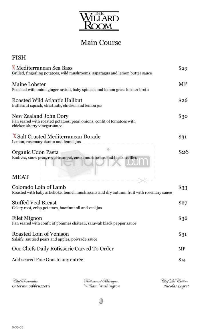 The Willard Room - Washington, DC menu_pic
