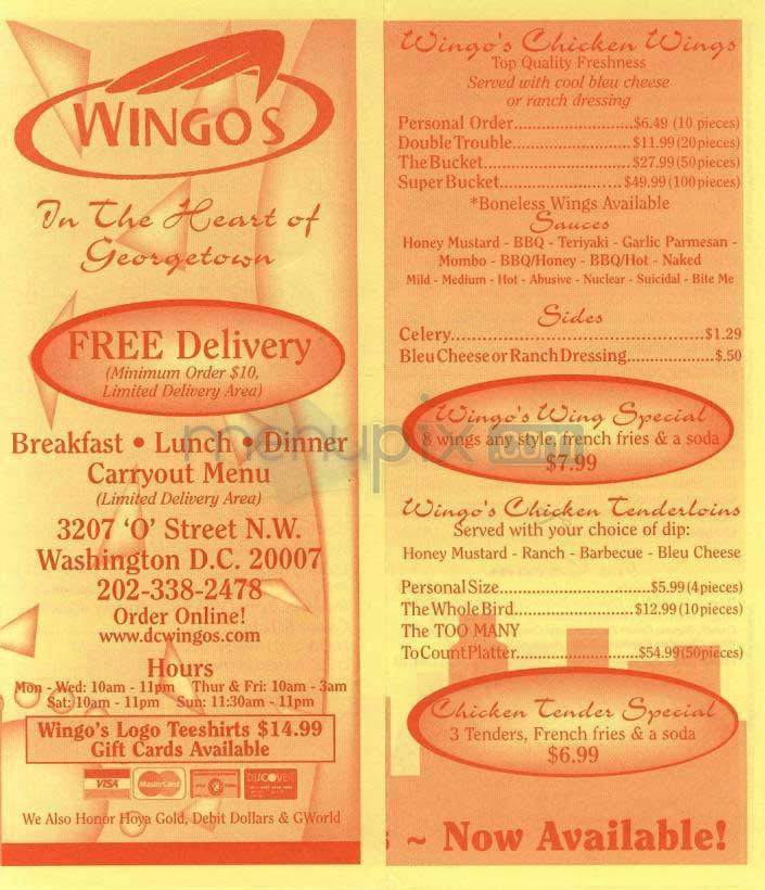 Wingo's - Washington, DC menu_pic