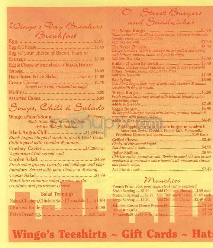 Wingo's - Washington, DC menu_pic
