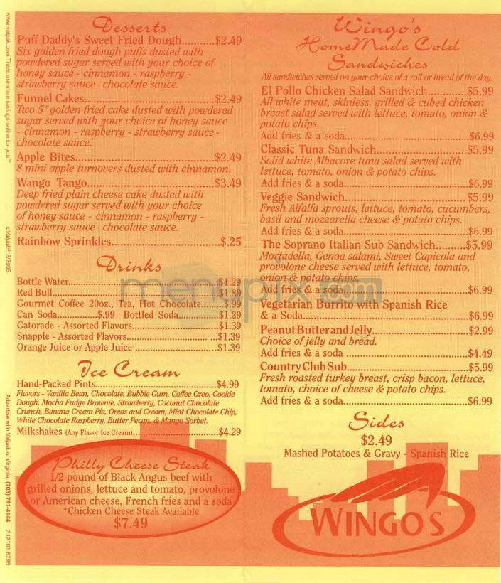Wingo's - Washington, DC menu_pic