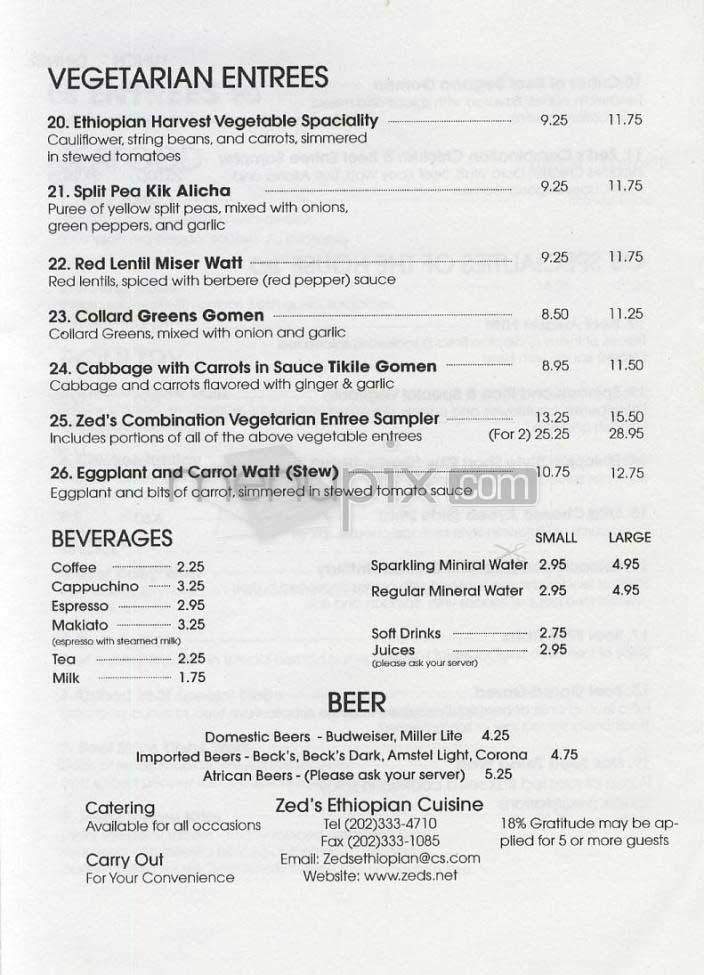 Zed's - Washington, DC menu_pic