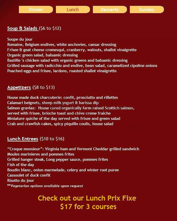 Bastille - Alexandria, VA menu_pic
