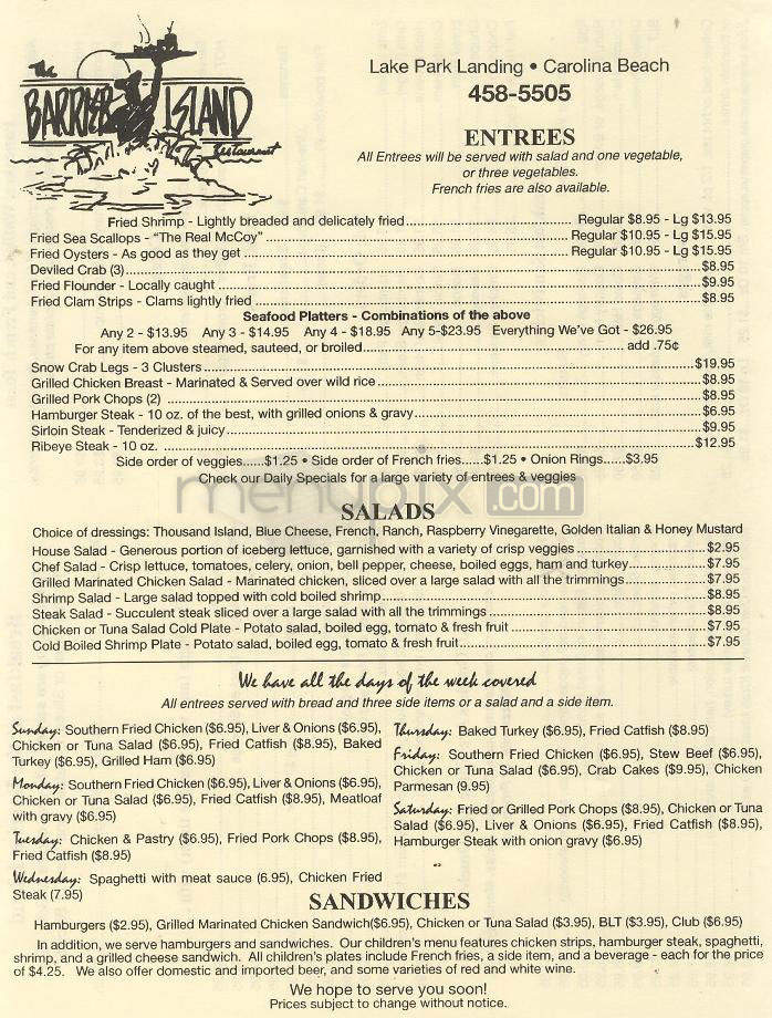 Barrier Island - Carolina Beach, NC menu_pic